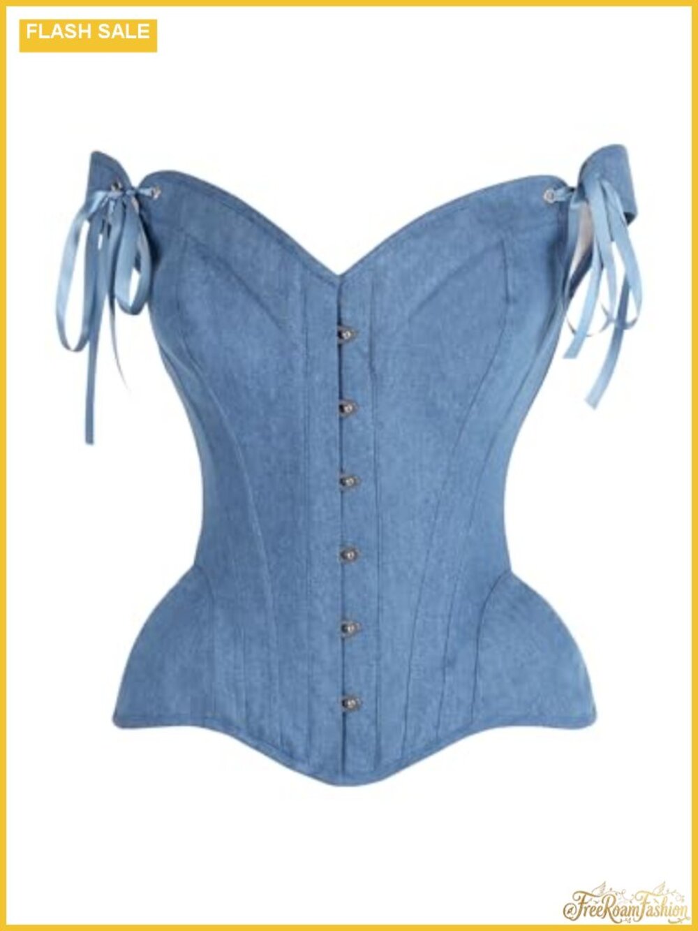 Steel Boned Denim Corset with Straps Waist Reducing Lace-Up Back